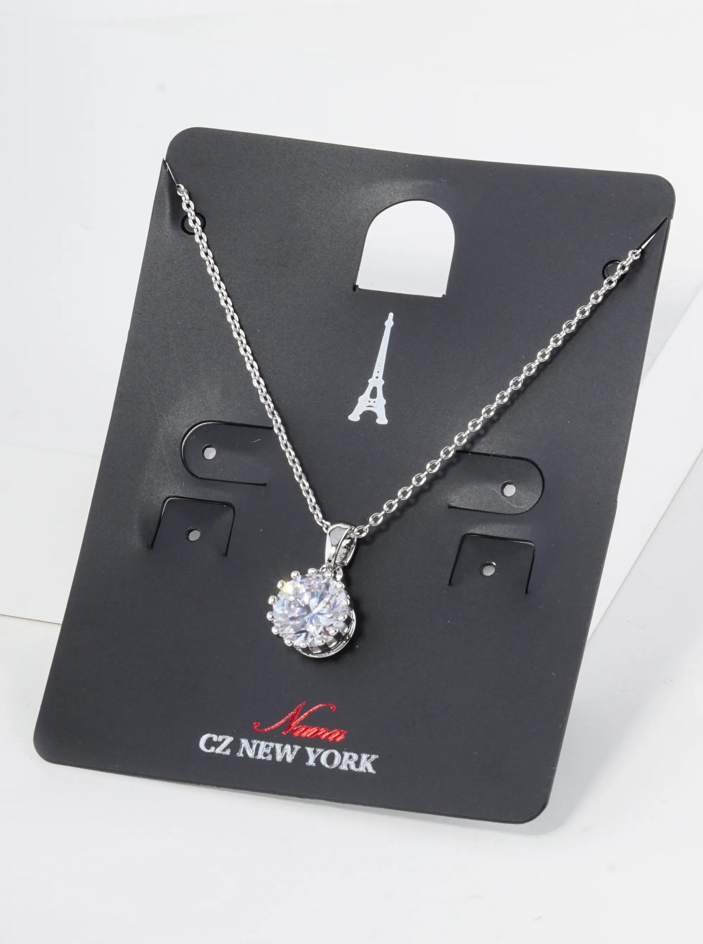 9mm Round Cubic Zirconia Prong Pendant Necklace