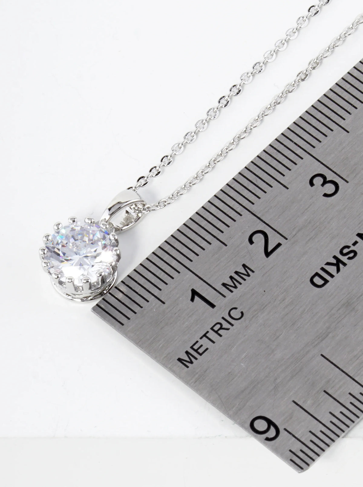 9mm Round Cubic Zirconia Prong Pendant Necklace