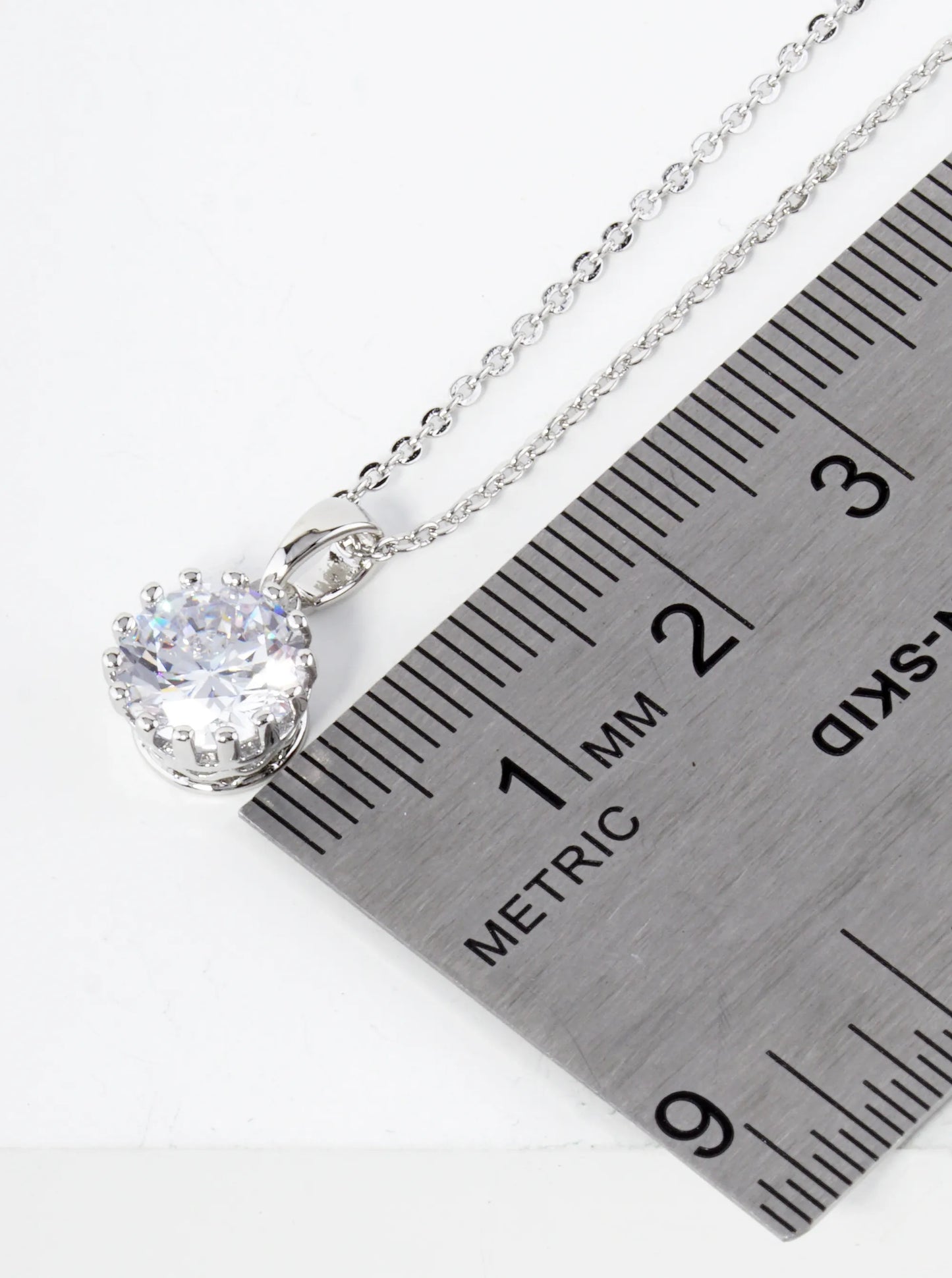 9mm Round Cubic Zirconia Prong Pendant Necklace