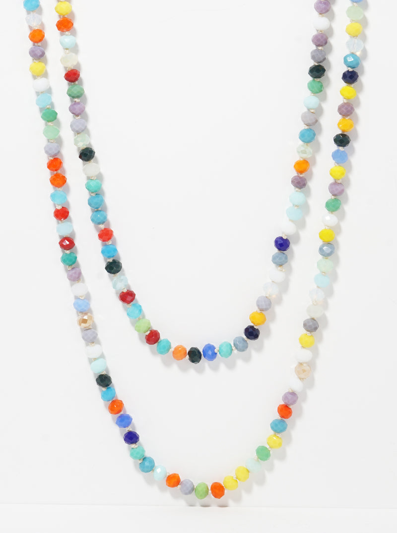 AB Coated Faceted Glass Bead 60 Inch Long Necklace