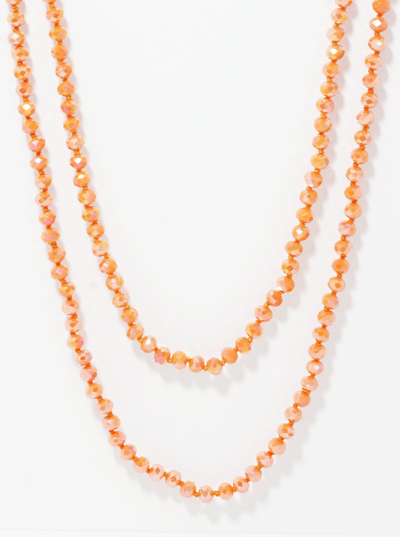 AB Coated Faceted Glass Bead 60 Inch Long Necklace