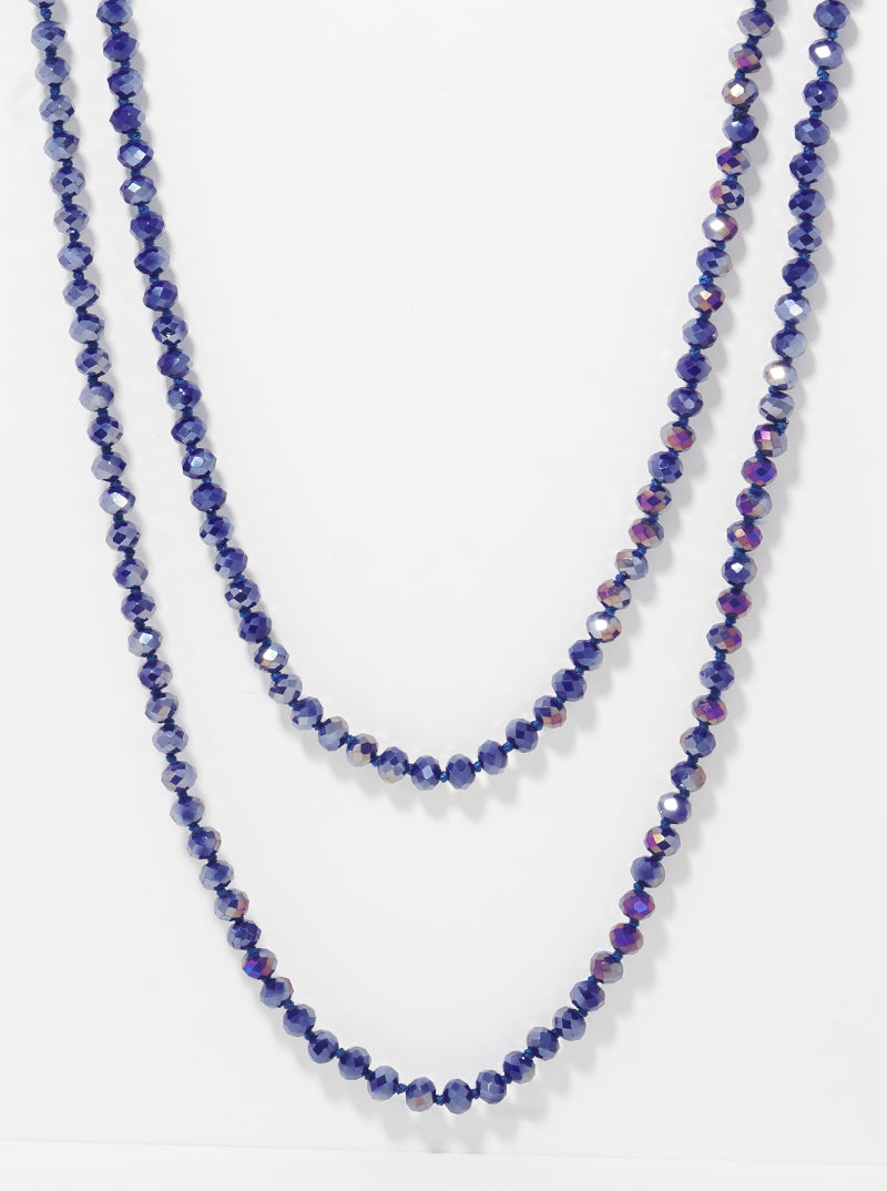 AB Coated Faceted Glass Bead 60 Inch Long Necklace