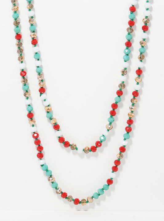 AB Coated Faceted Glass Bead 60 Inch Long Necklace