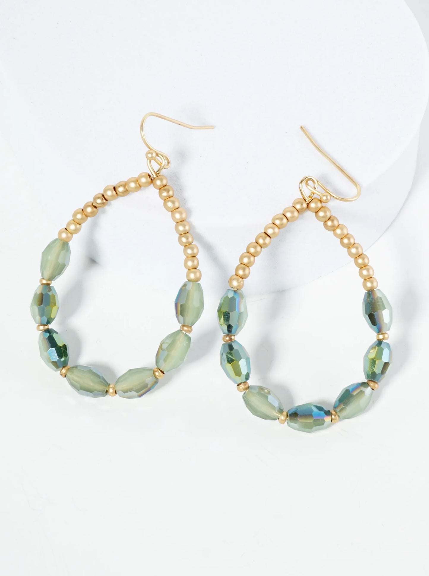 AB Coated Faceted Glass Beaded Wire Teardrop Dangle Earrings
