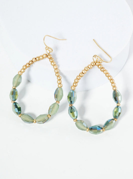 AB Coated Faceted Glass Beaded Wire Teardrop Dangle Earrings