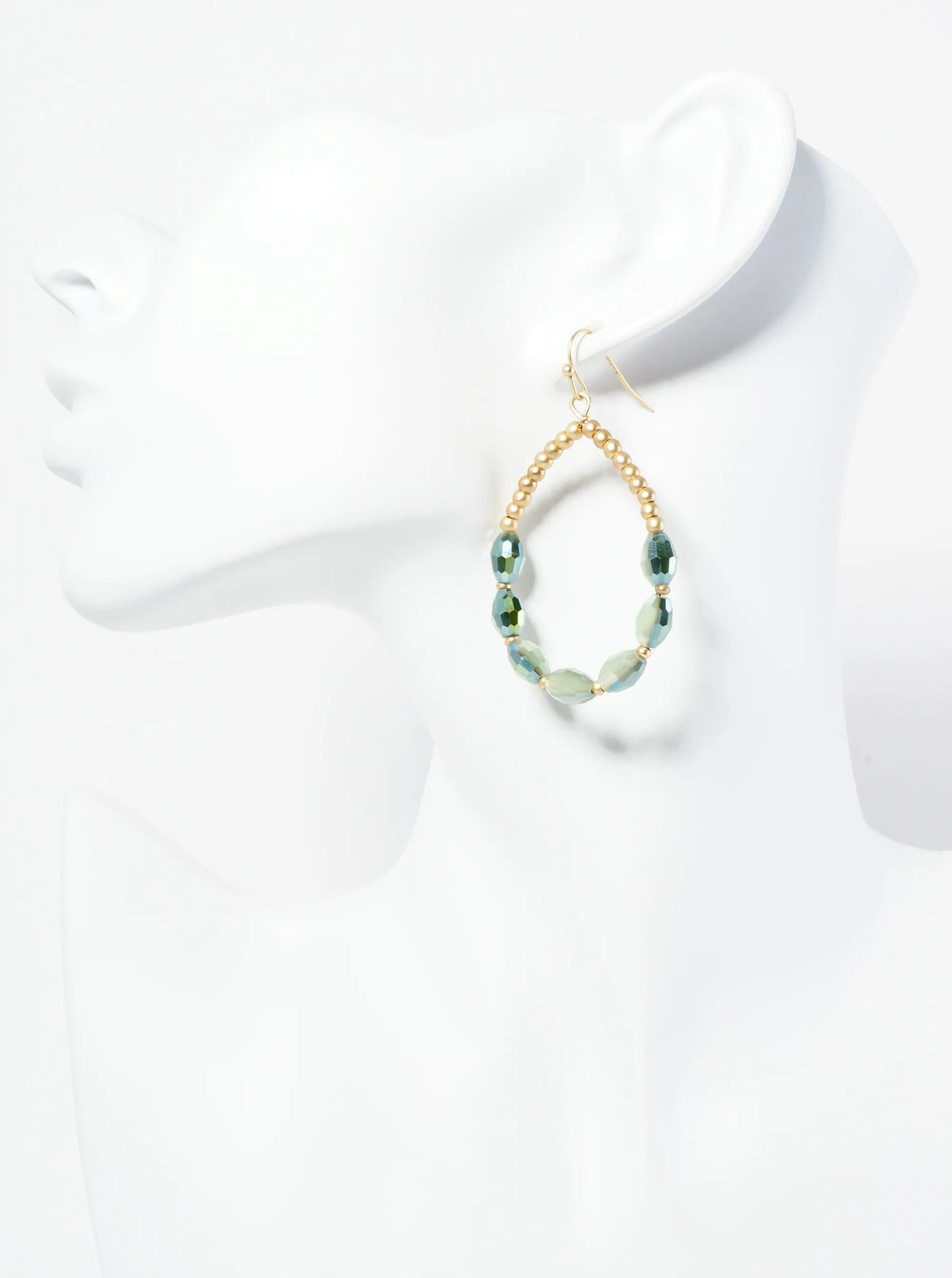 AB Coated Faceted Glass Beaded Wire Teardrop Dangle Earrings