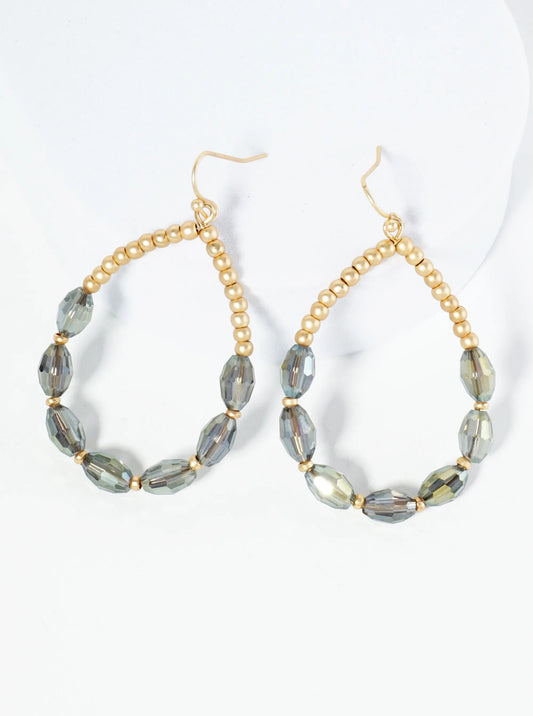 AB Coated Faceted Glass Beaded Wire Teardrop Dangle Earrings