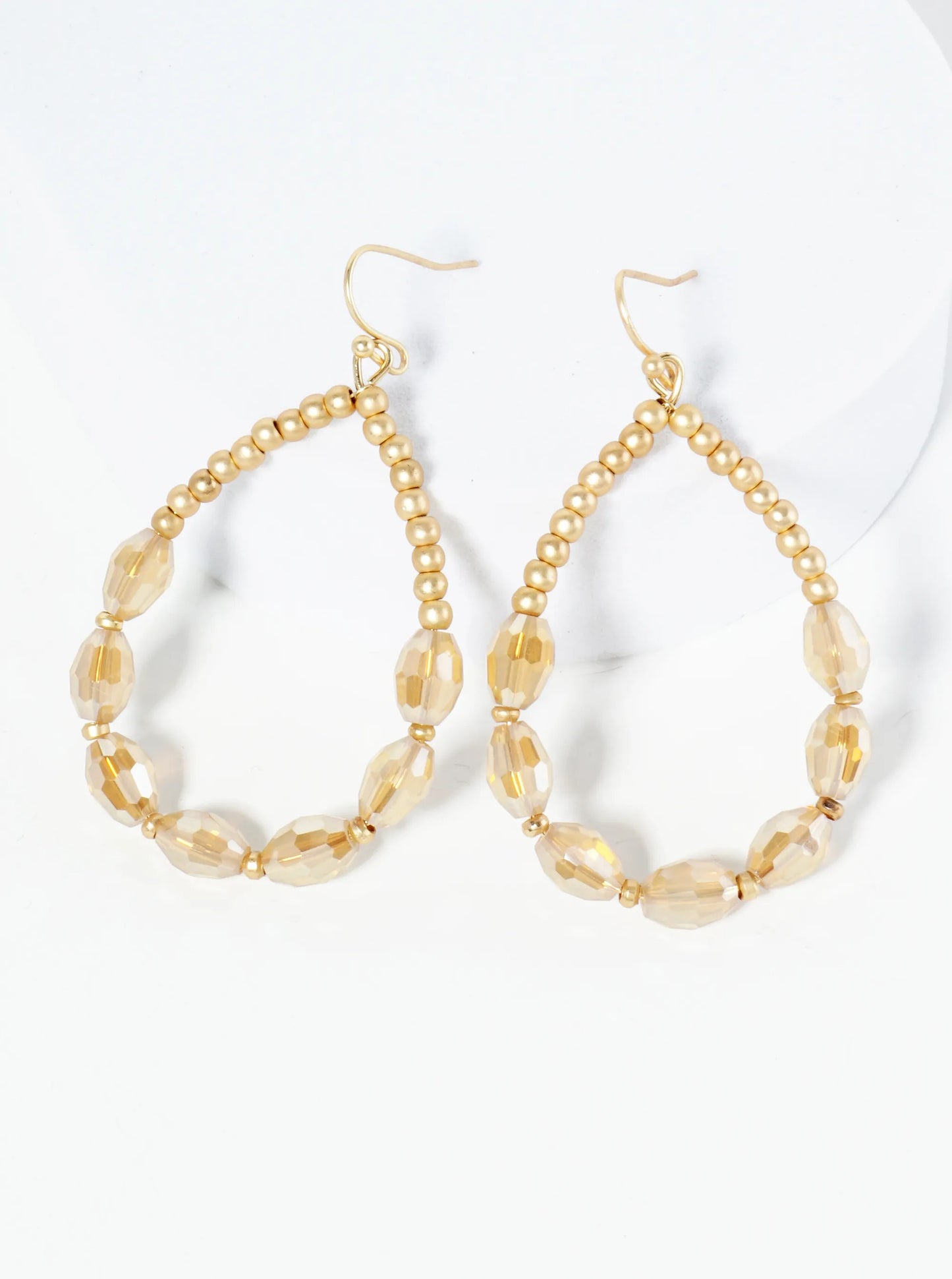 AB Coated Faceted Glass Beaded Wire Teardrop Dangle Earrings