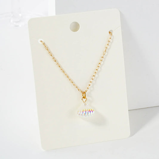 AB Coated Imitation Shell Pearl Dainty Pendant Necklace