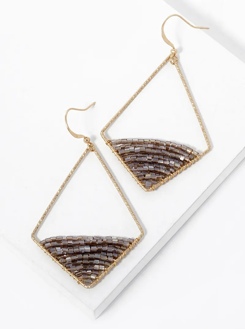AB Coated Seed Beads Wire Wrapped Rhombus Shape Dangle Earrings