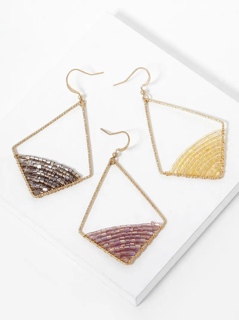 AB Coated Seed Beads Wire Wrapped Rhombus Shape Dangle Earrings
