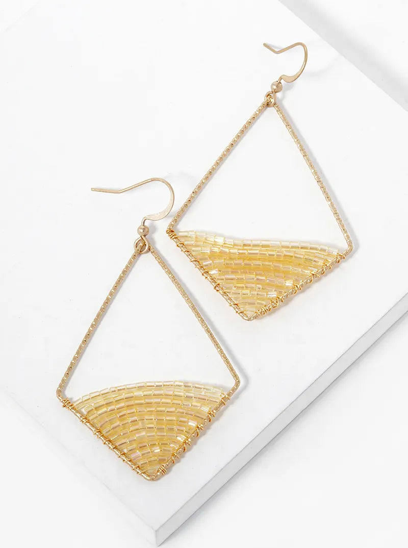 AB Coated Seed Beads Wire Wrapped Rhombus Shape Dangle Earrings