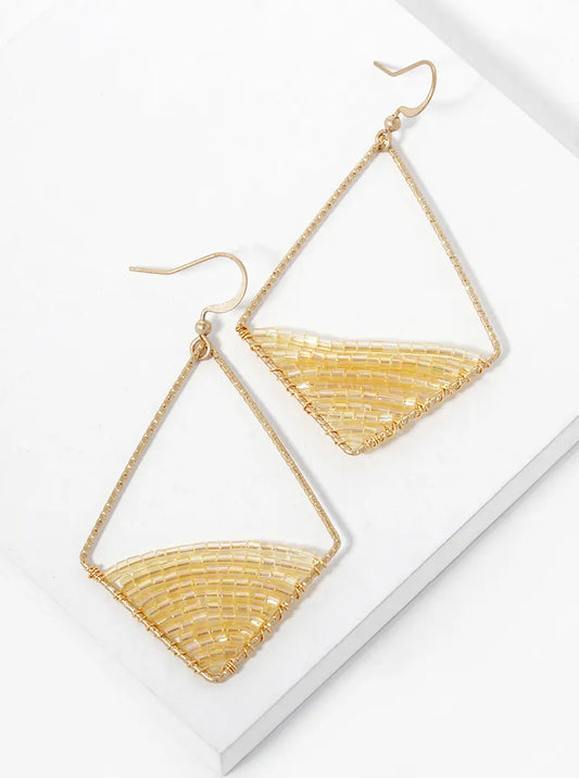 AB Coated Seed Beads Wire Wrapped Rhombus Shape Dangle Earrings