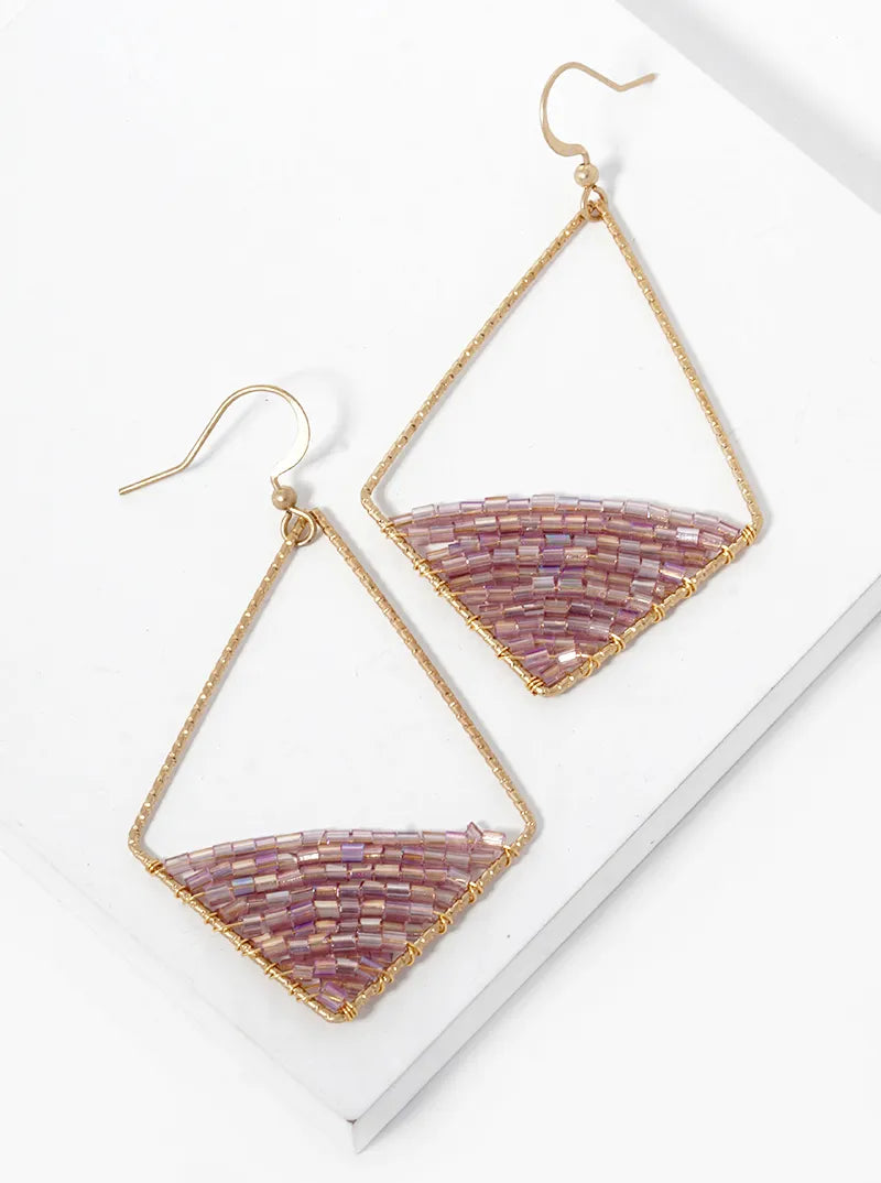 AB Coated Seed Beads Wire Wrapped Rhombus Shape Dangle Earrings