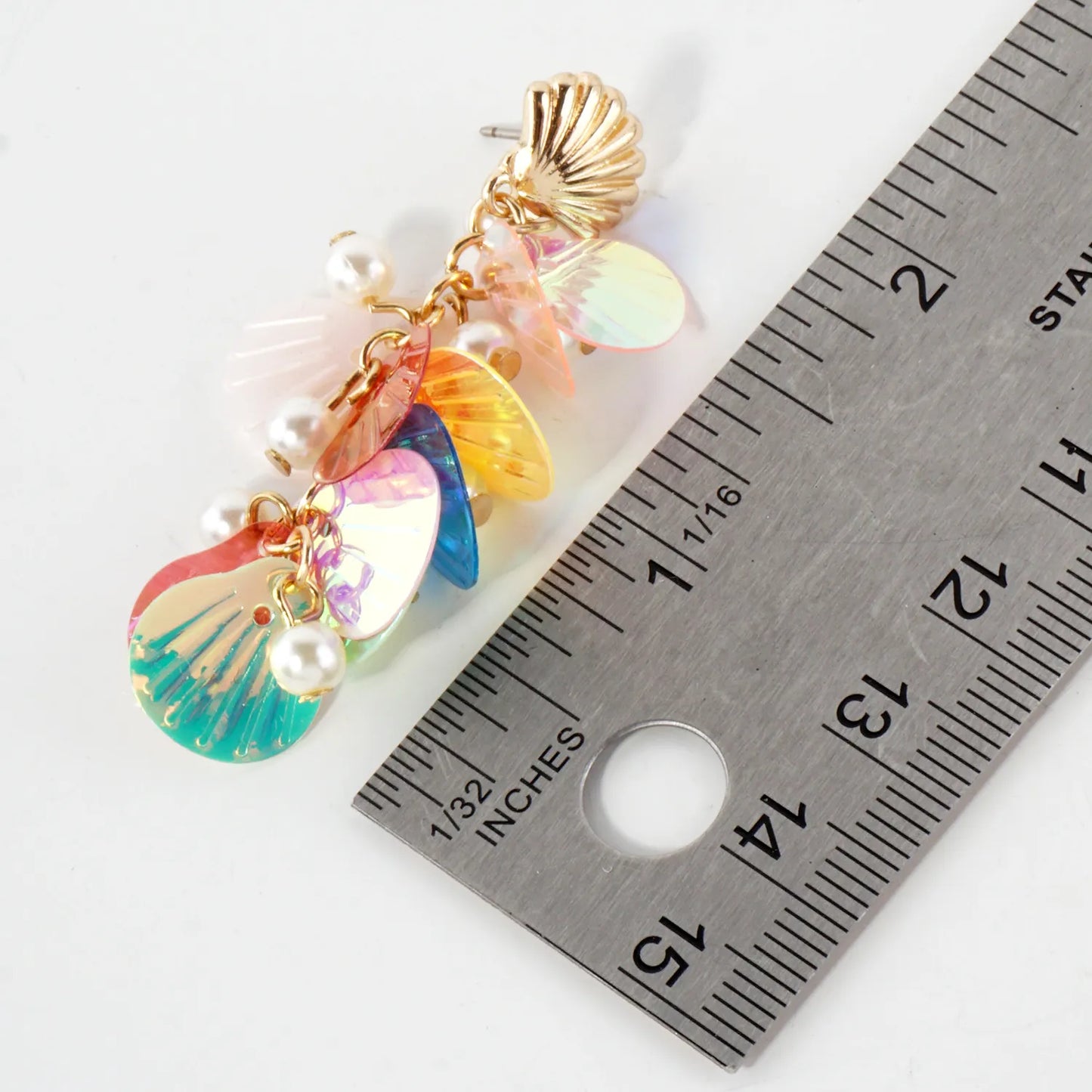AB Sequin Pearl Cluster Drop Seashell Sea-Life Dangle Earrings