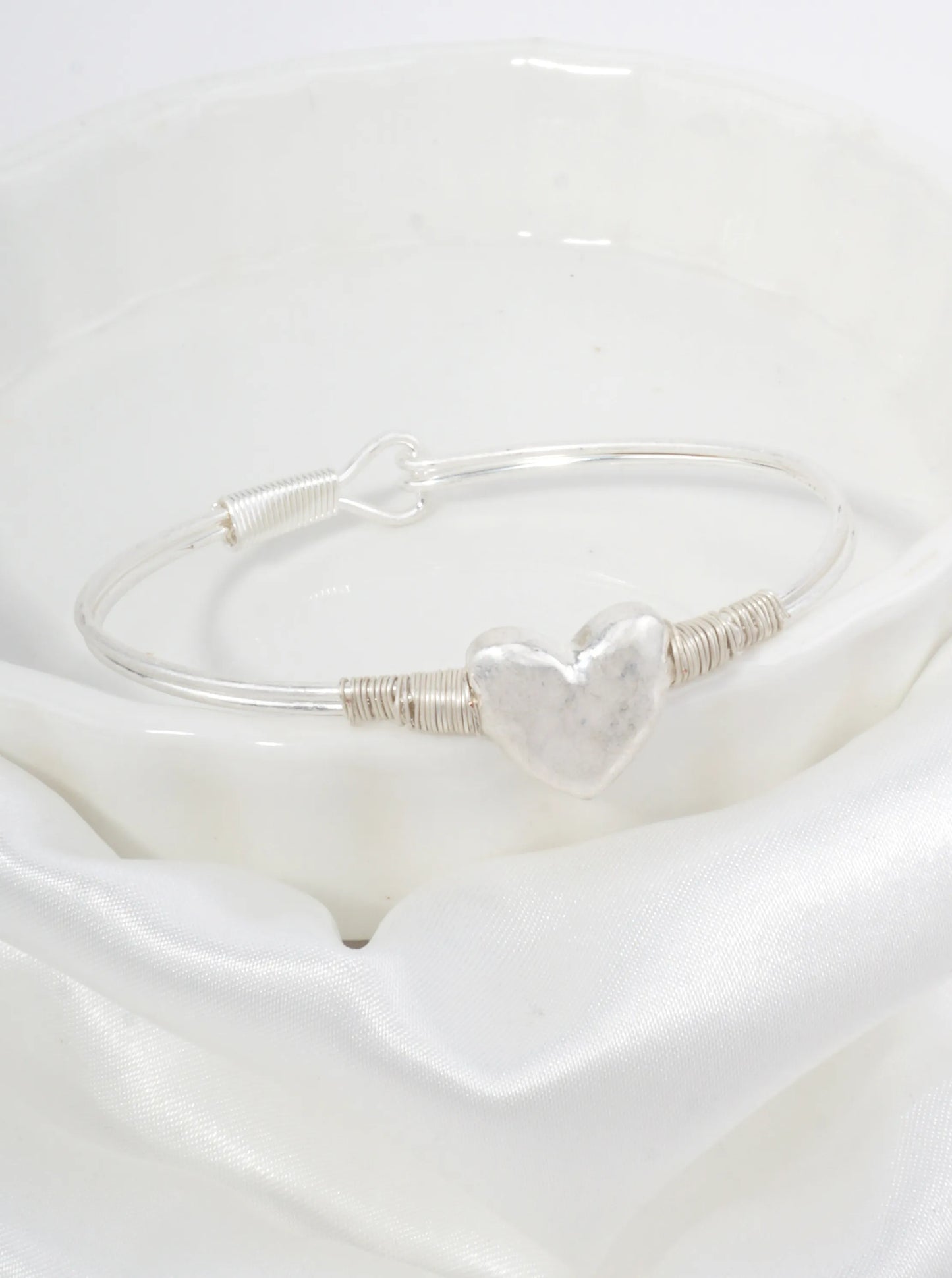 Hammered Heart Hook Closure Cuff Bracelet