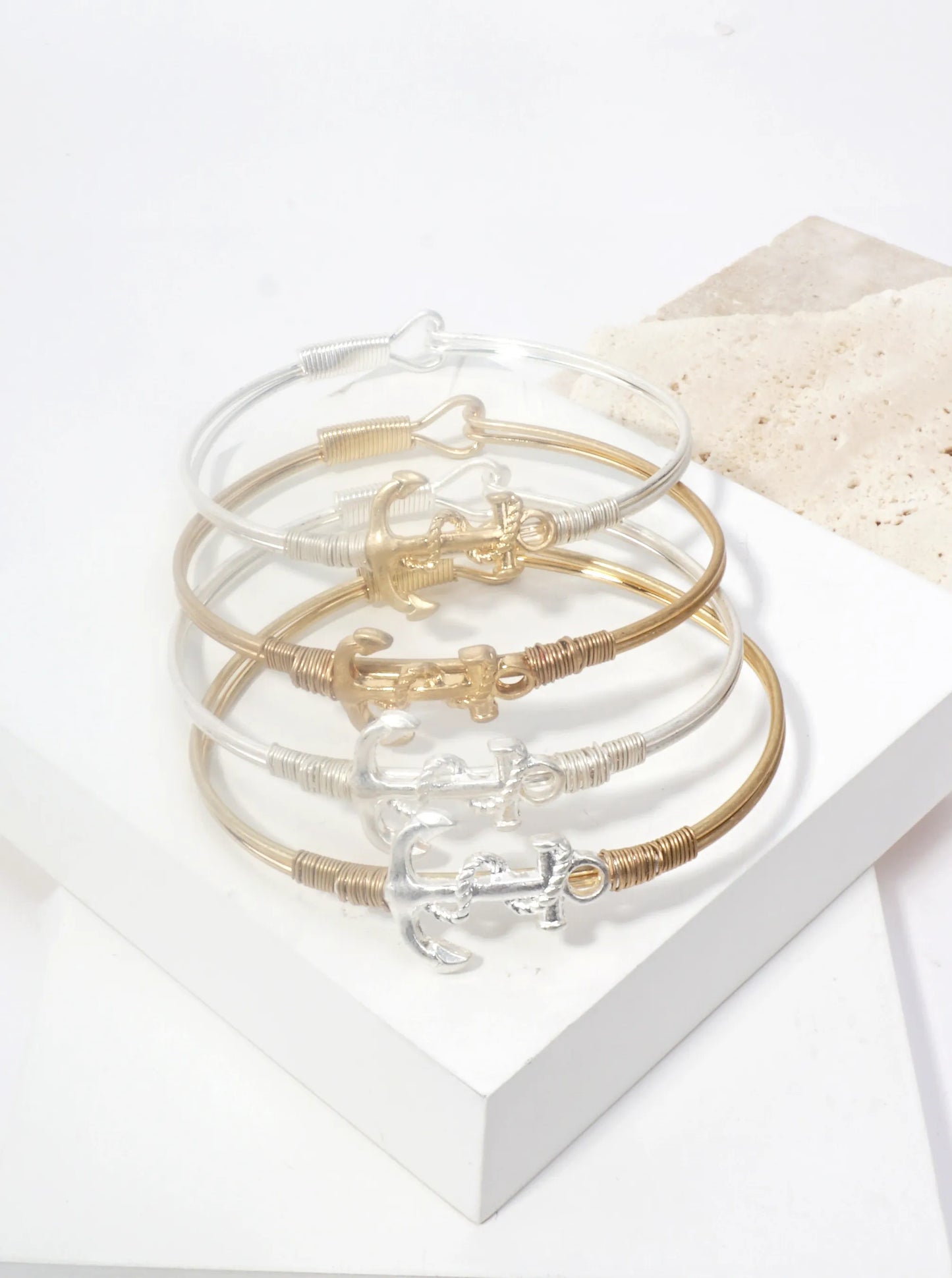 Hammered Anchor Hook Closure Cuff Bracelet