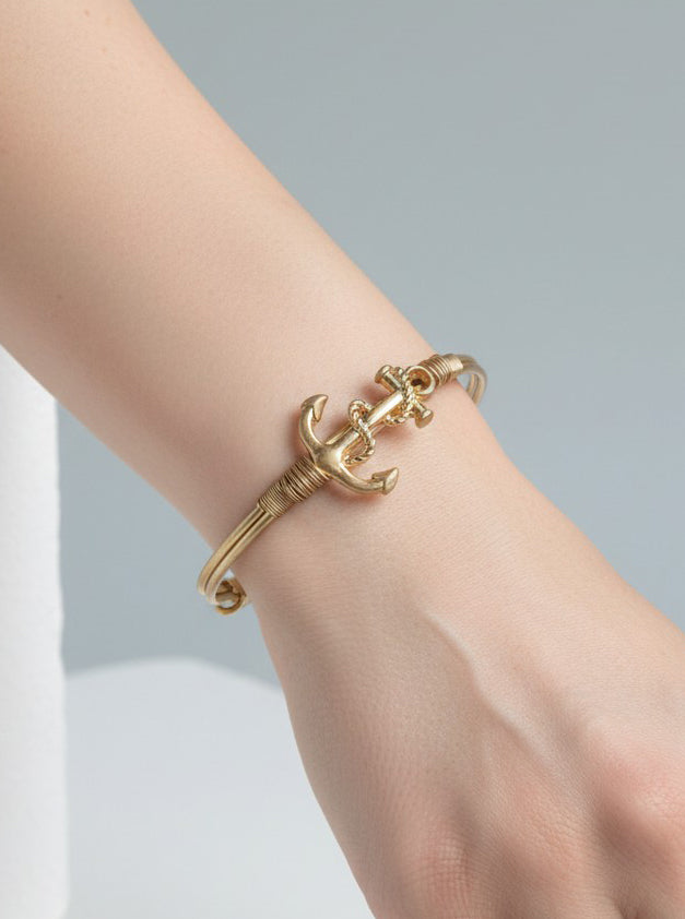 Hammered Anchor Hook Closure Cuff Bracelet