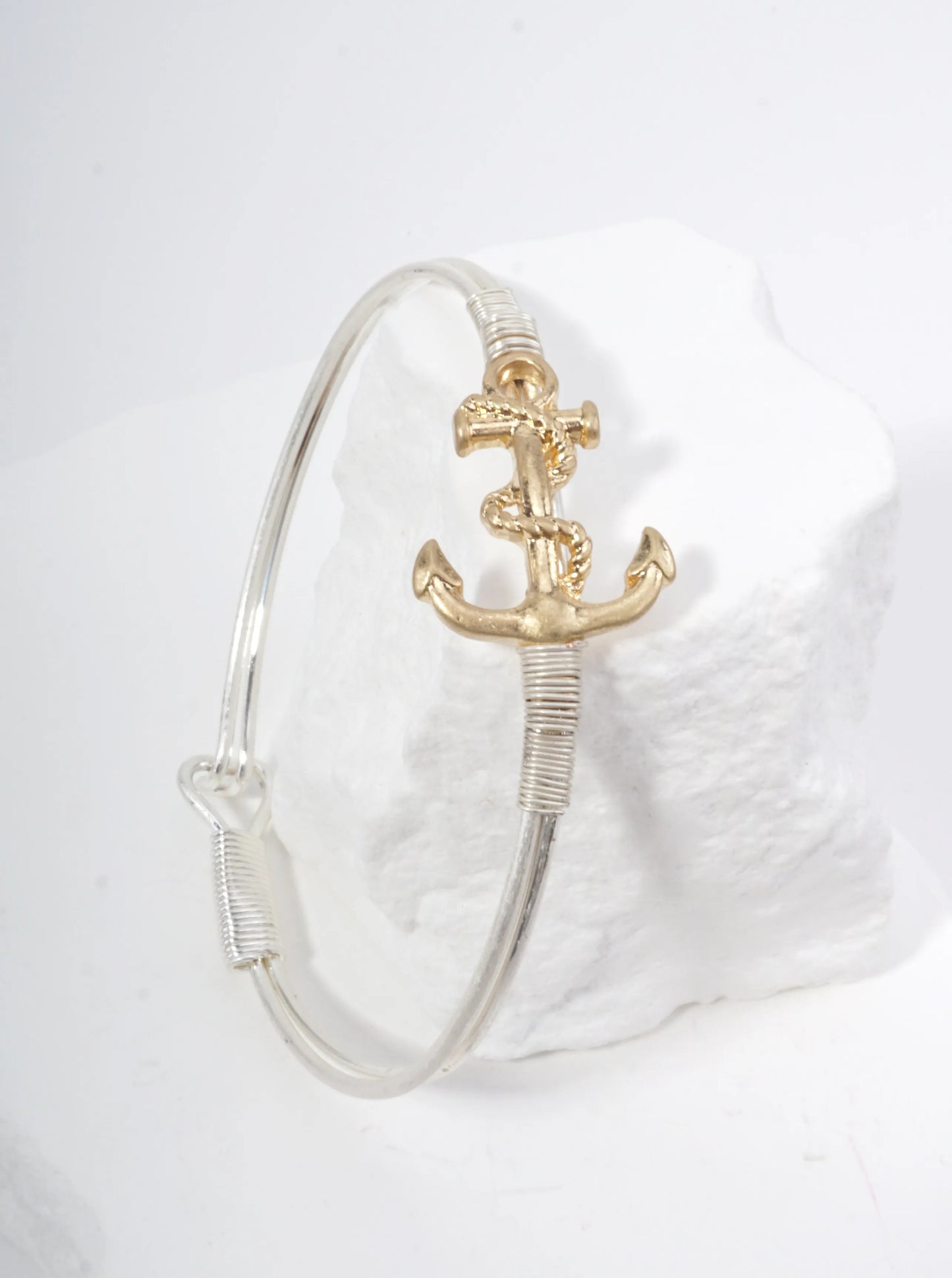 Hammered Anchor Hook Closure Cuff Bracelet