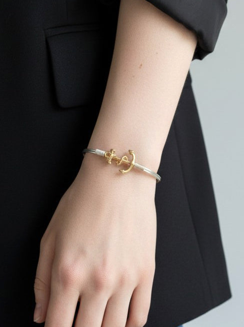 Hammered Anchor Hook Closure Cuff Bracelet