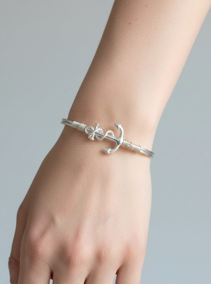 Hammered Anchor Hook Closure Cuff Bracelet