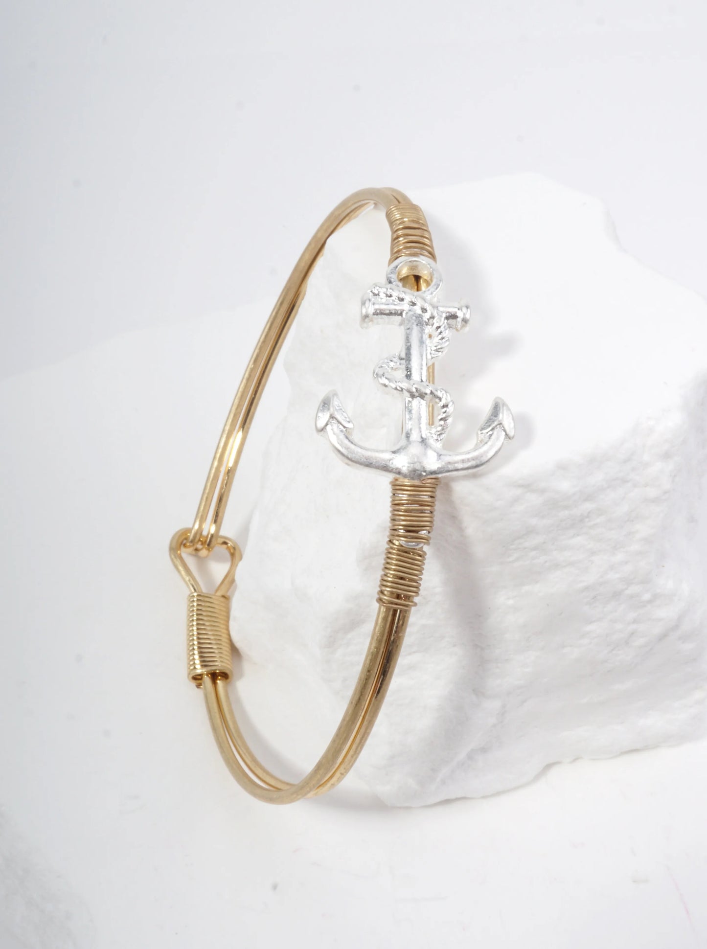 Hammered Anchor Hook Closure Cuff Bracelet