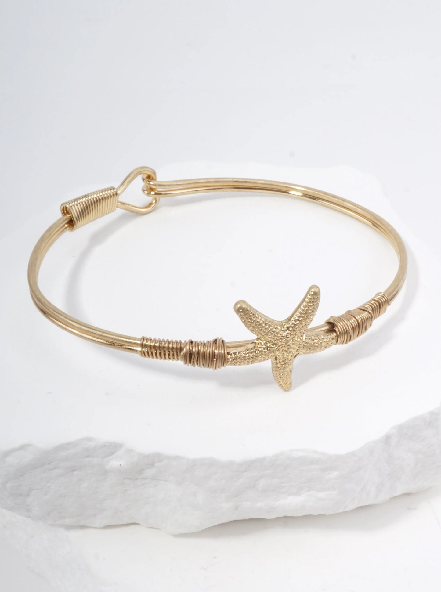 Starfish Textured Hook Closure Bangle Bracelet