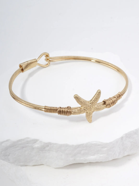 Starfish Textured Hook Closure Bangle Bracelet