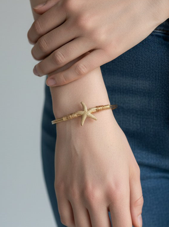 Starfish Textured Hook Closure Bangle Bracelet