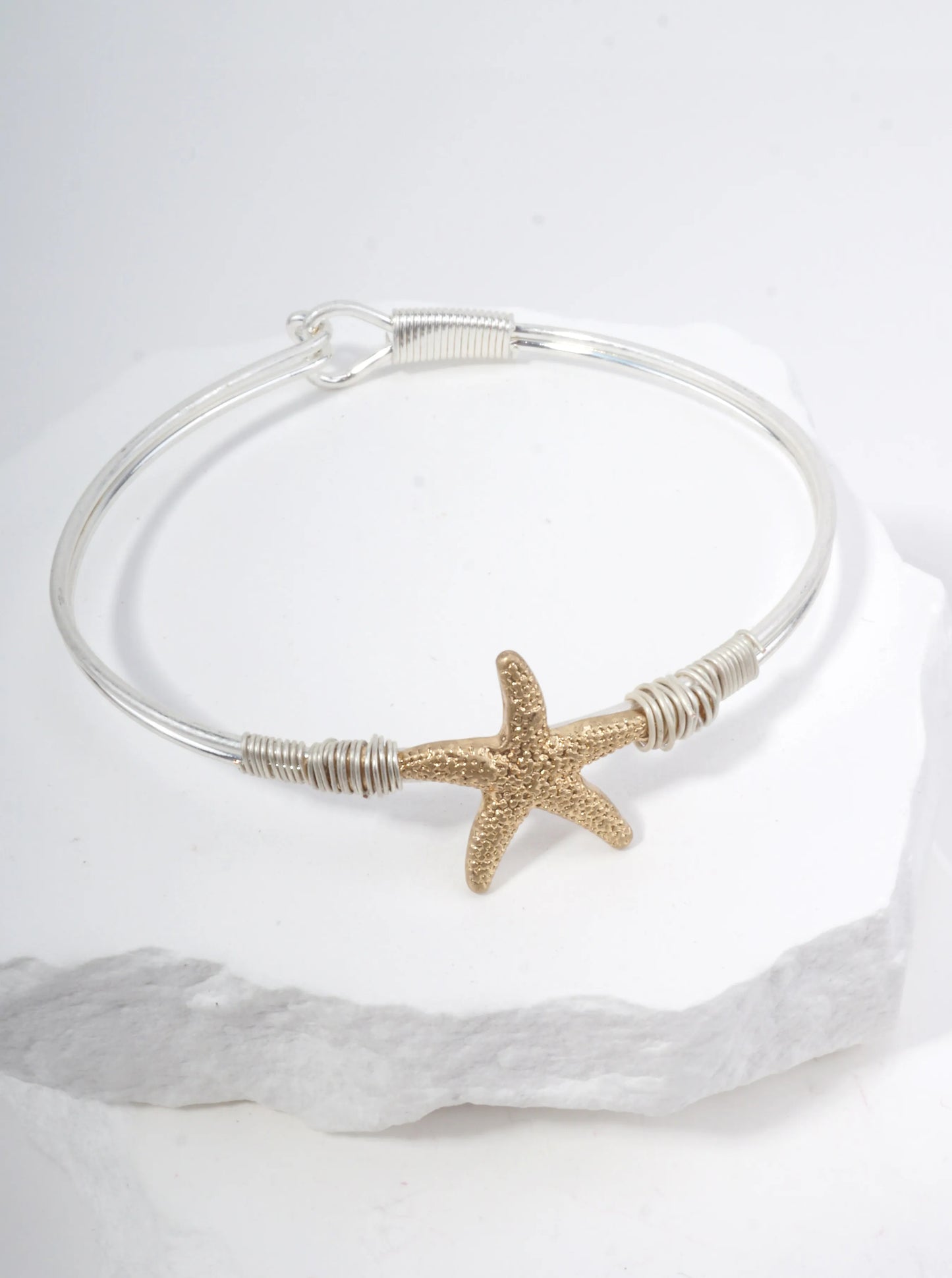 Starfish Textured Hook Closure Bangle Bracelet