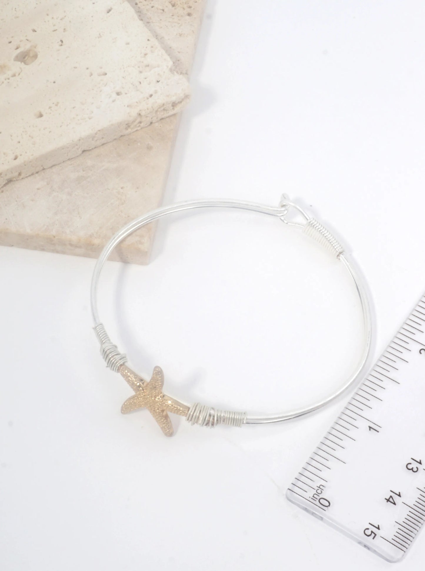 Starfish Textured Hook Closure Bangle Bracelet