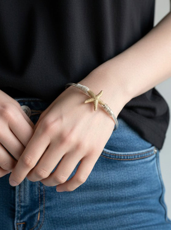 Starfish Textured Hook Closure Bangle Bracelet