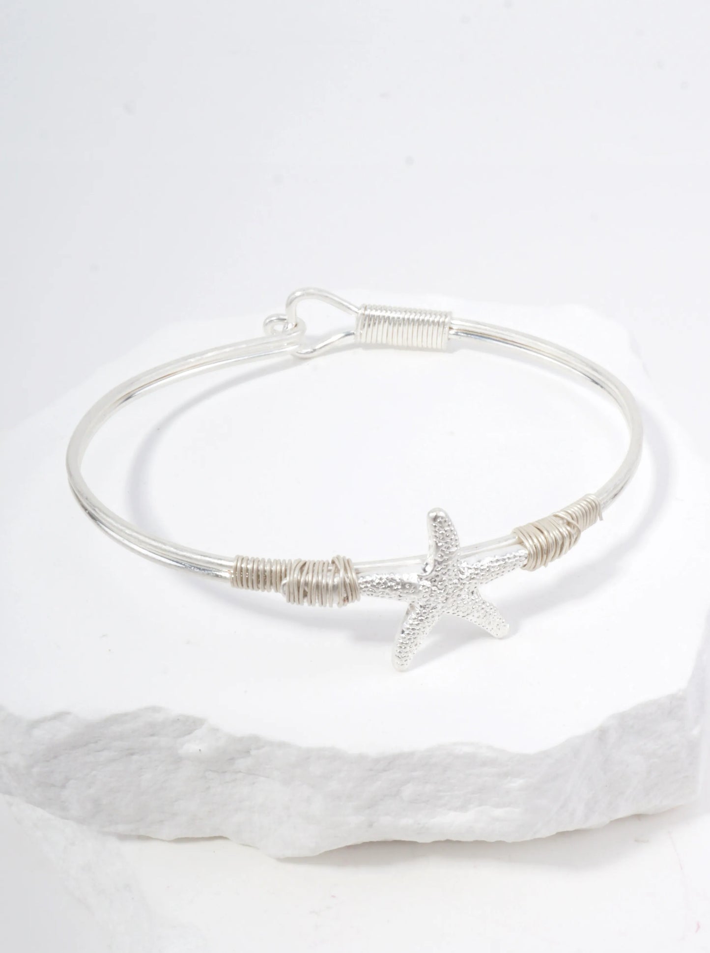 Starfish Textured Hook Closure Bangle Bracelet