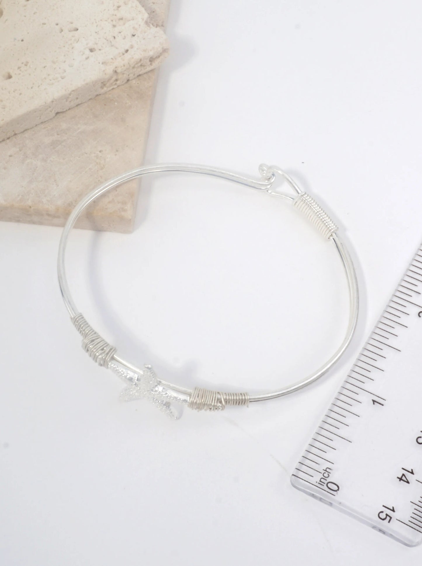 Starfish Textured Hook Closure Bangle Bracelet