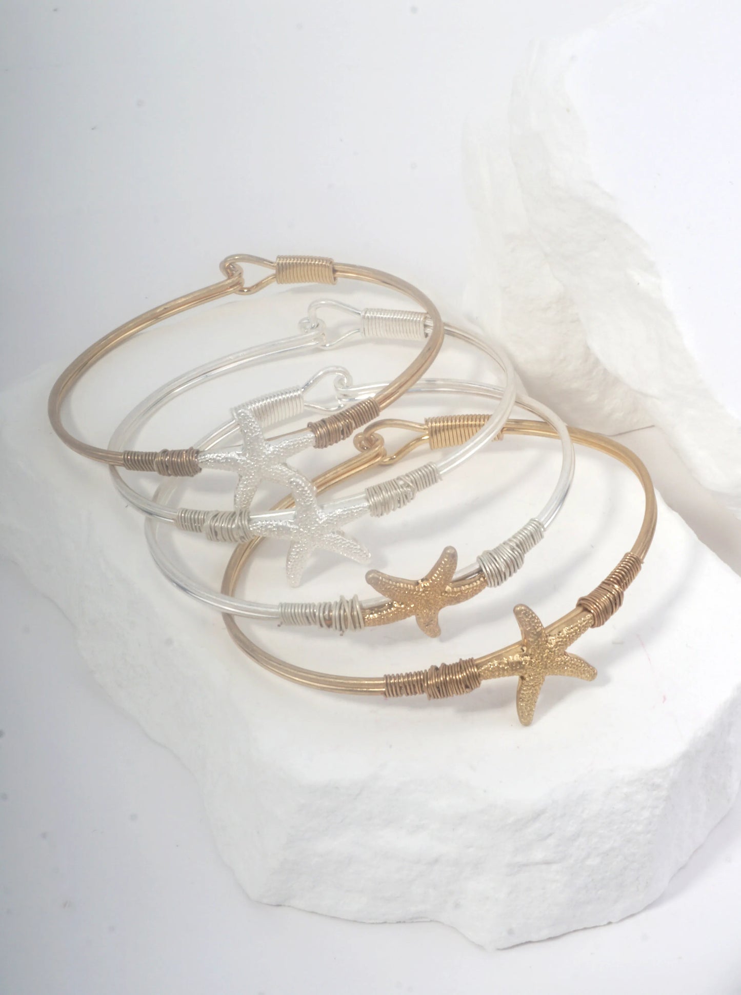 Starfish Textured Hook Closure Bangle Bracelet