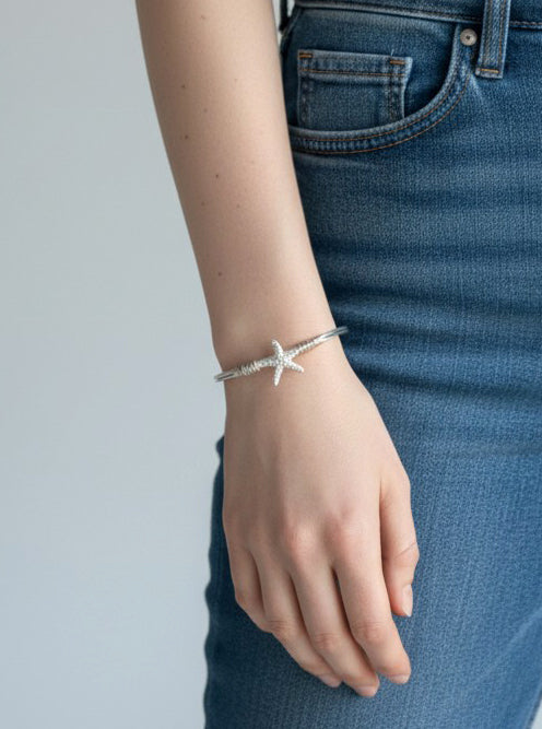 Starfish Textured Hook Closure Bangle Bracelet
