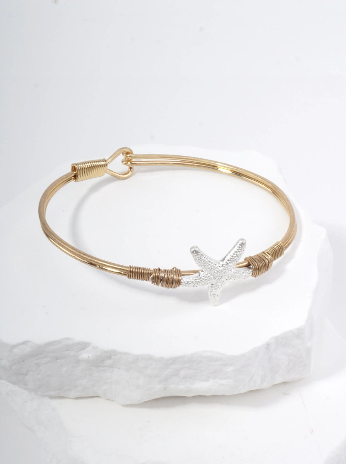 Starfish Textured Hook Closure Bangle Bracelet