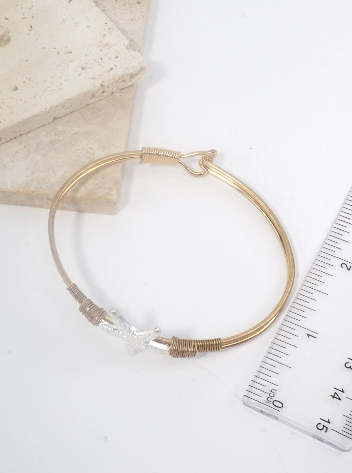 Starfish Textured Hook Closure Bangle Bracelet