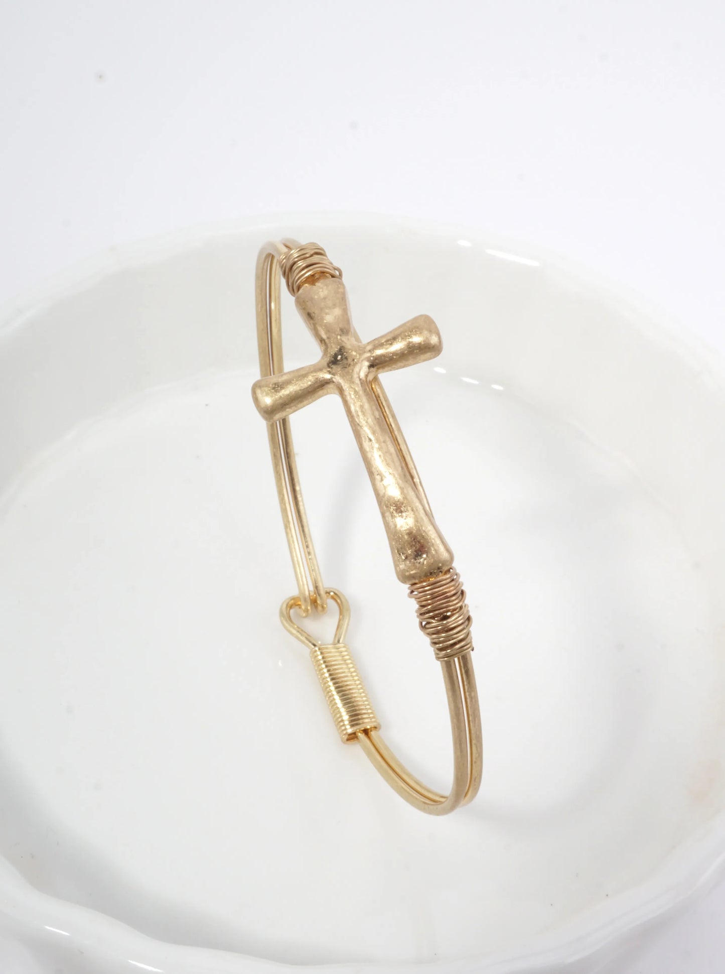 Solid Hammered Cross Bangle Cuff Bracelet