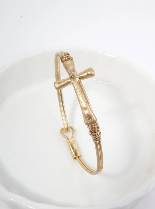 Solid Hammered Cross Bangle Cuff Bracelet