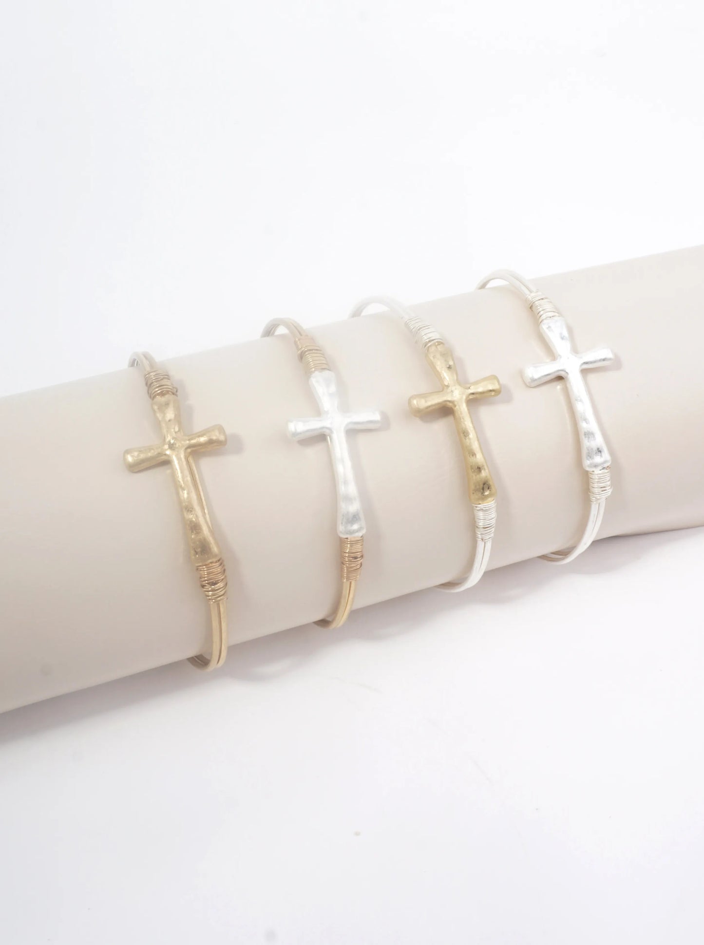 Solid Hammered Cross Bangle Cuff Bracelet