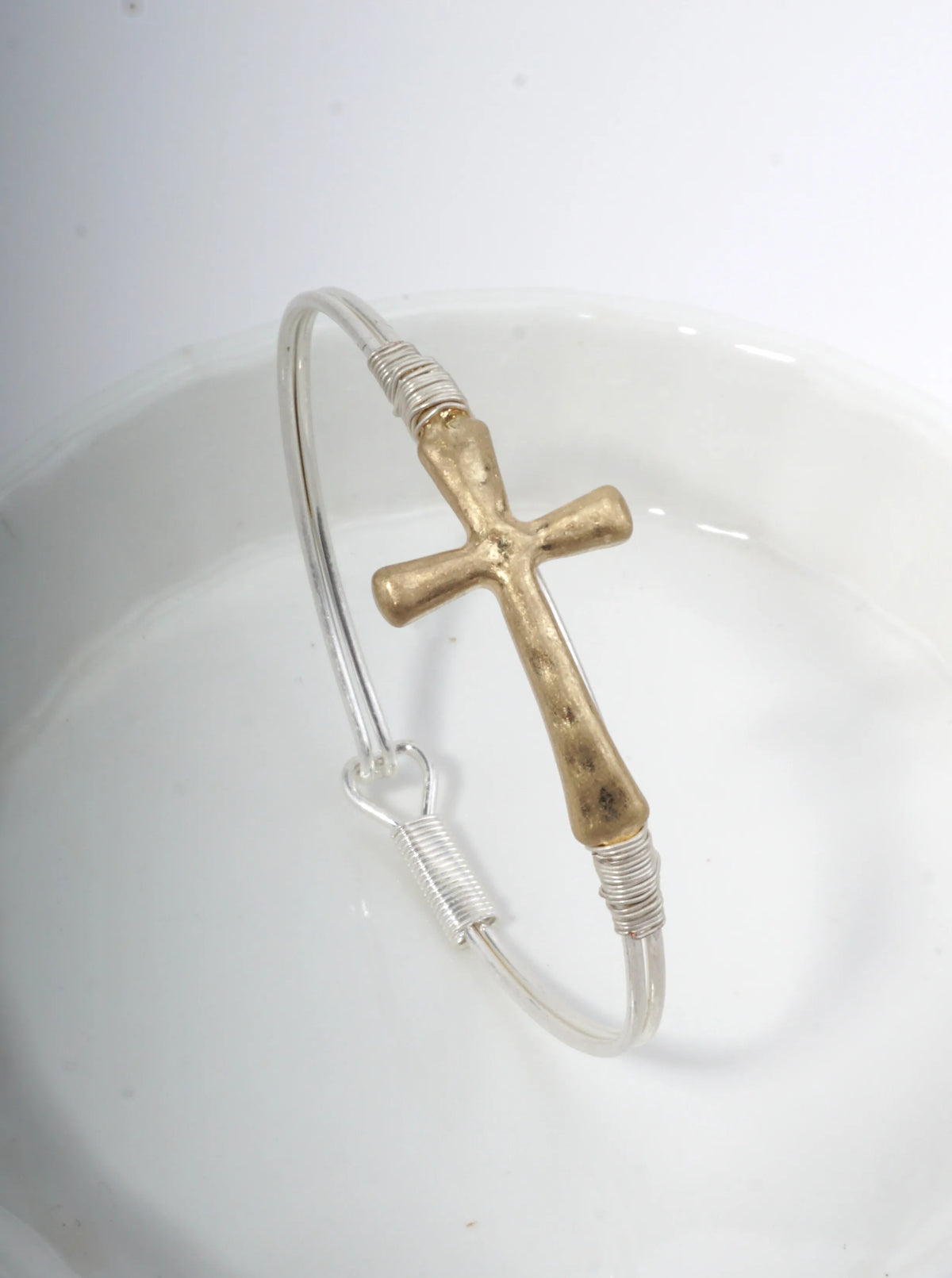 Solid Hammered Cross Bangle Cuff Bracelet
