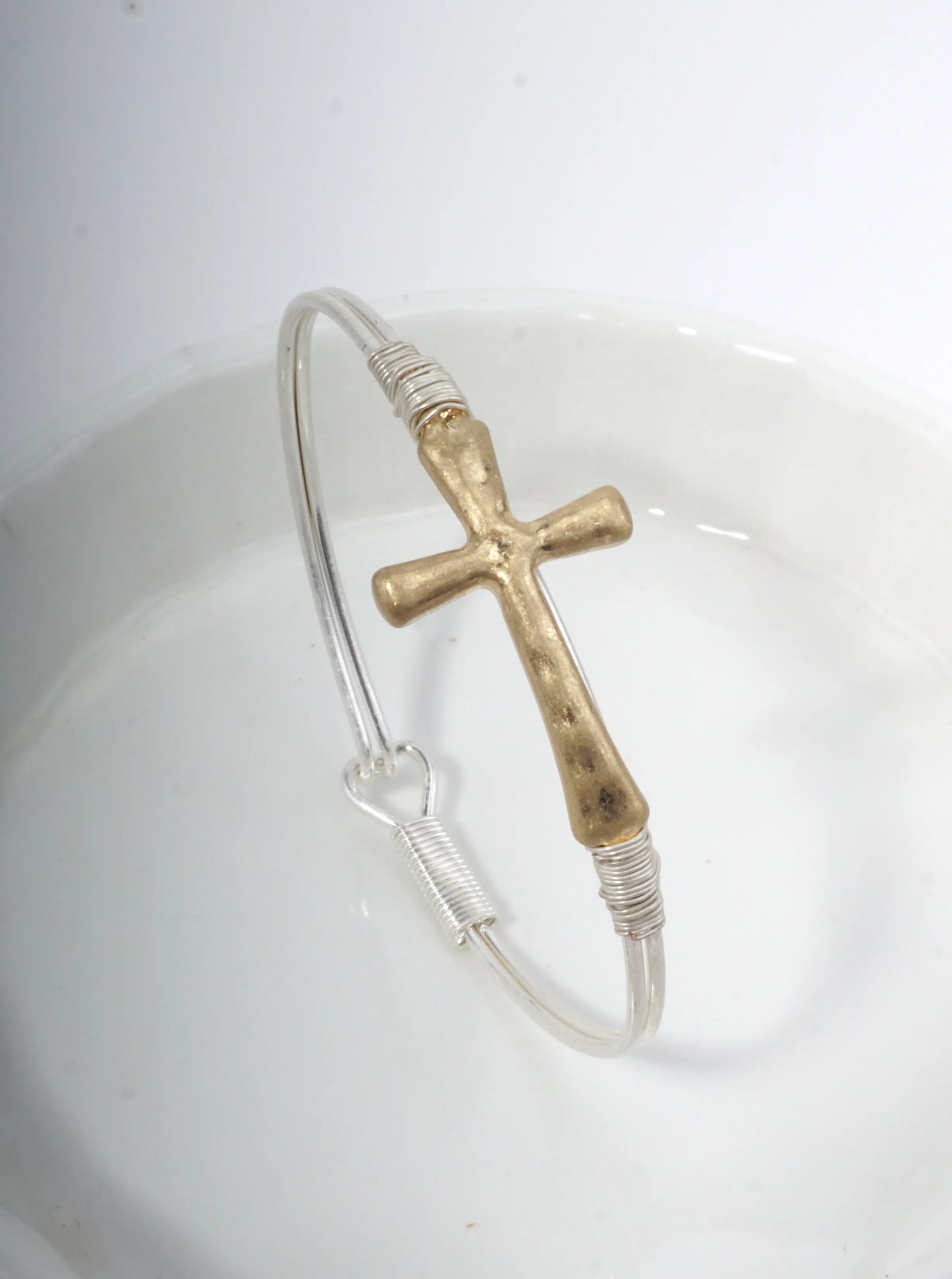 Solid Hammered Cross Bangle Cuff Bracelet