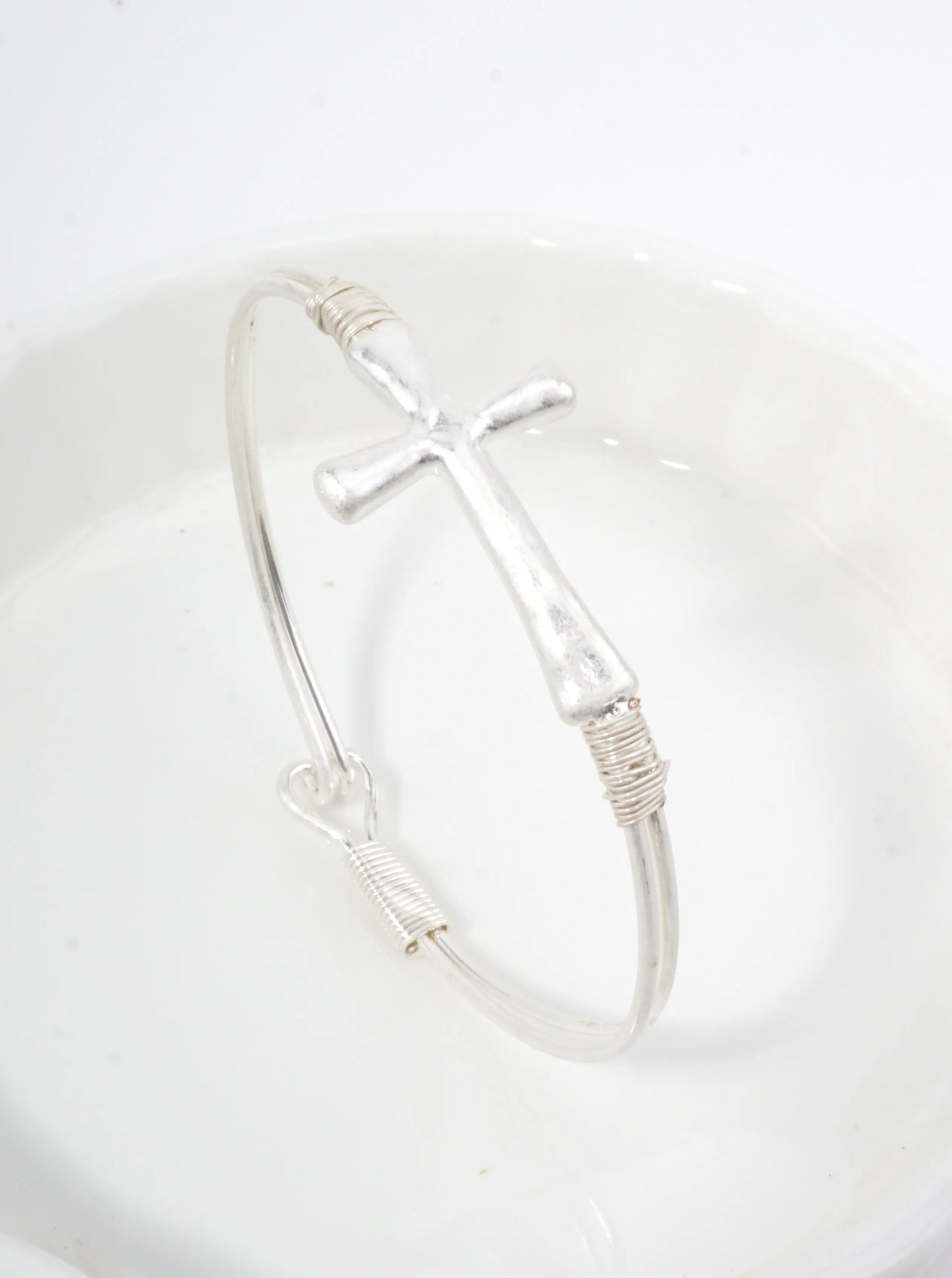 Solid Hammered Cross Bangle Cuff Bracelet