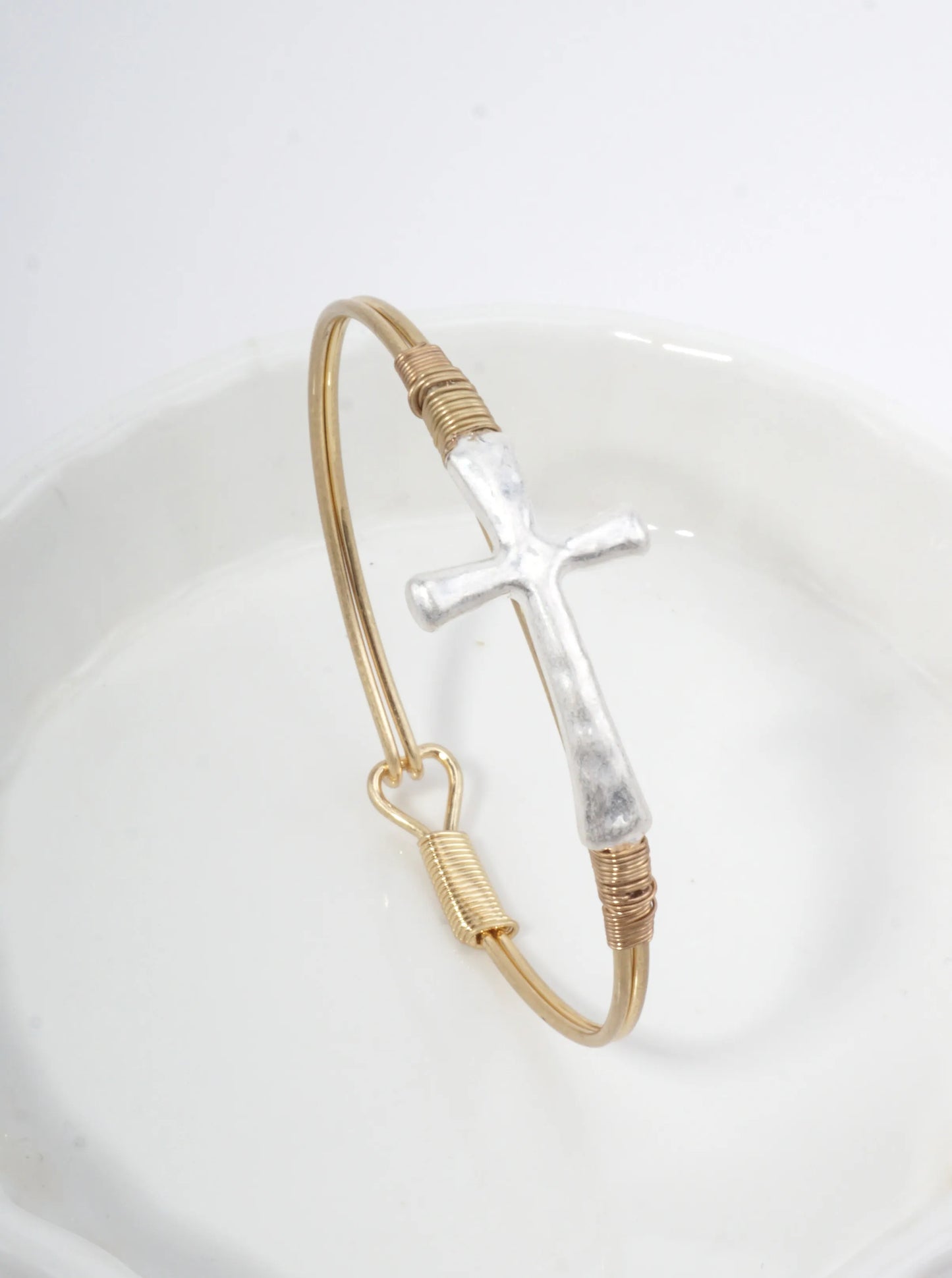 Solid Hammered Cross Bangle Cuff Bracelet