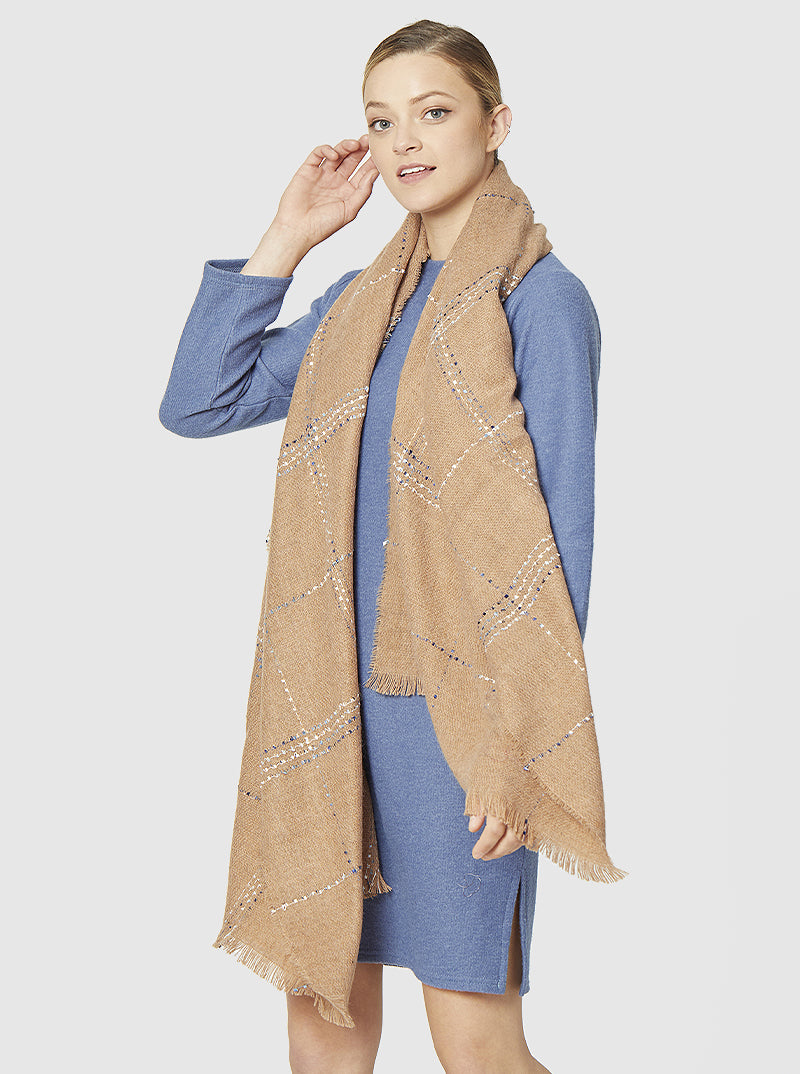 ACRYLIC POLYESTER PLAID SCARF WITH FRAYED EDGE