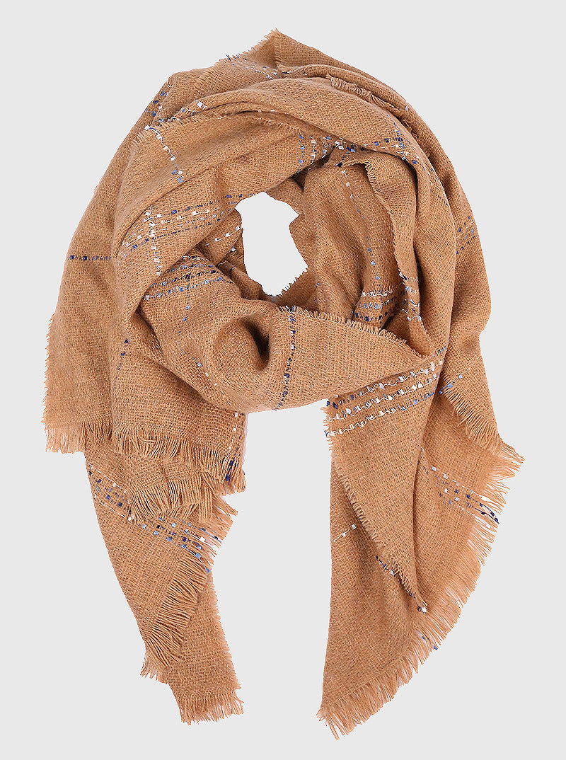 ACRYLIC POLYESTER PLAID SCARF WITH FRAYED EDGE