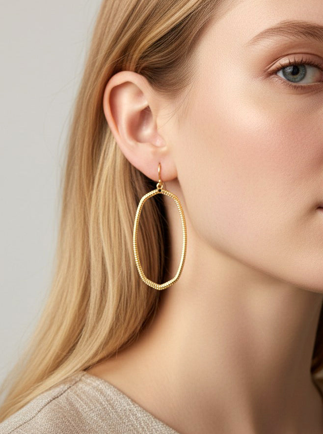 Gold Textured Modern Dangle Drop Earrings