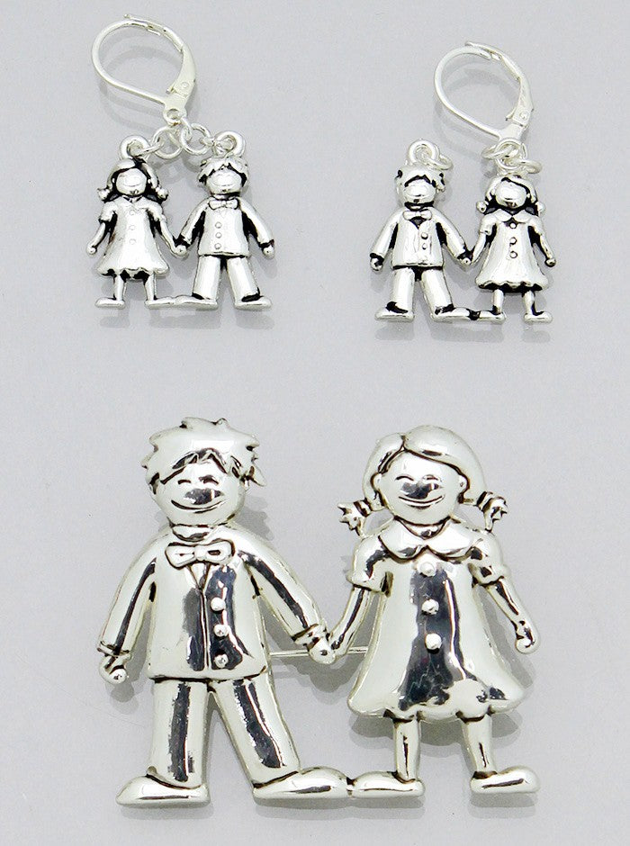 ANTIQUE FRIENDSHIP SLIDE NECKLACES PENDANT BROOCH SET