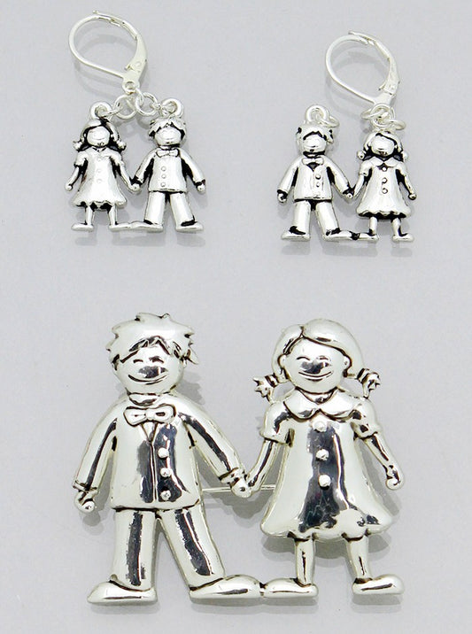 ANTIQUE FRIENDSHIP SLIDE NECKLACES PENDANT BROOCH SET